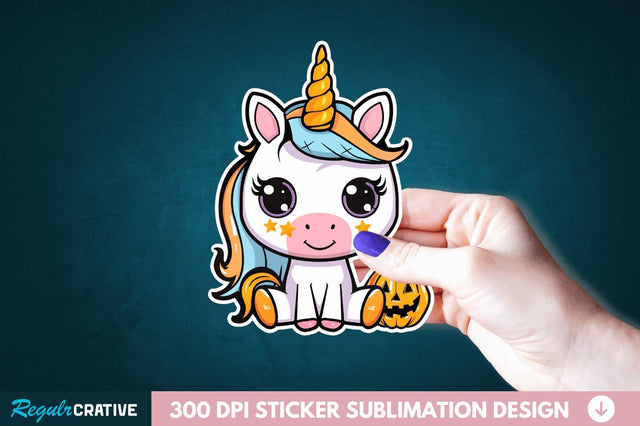 Cute Halloween Unicorn Sticker Clipart Sublimation Regulrcrative 