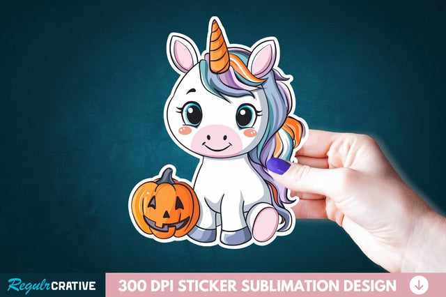 Cute Halloween Unicorn Sticker Clipart Sublimation Regulrcrative 