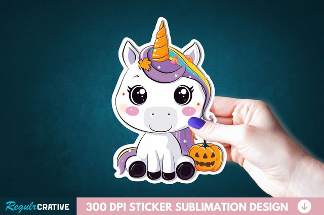 Cute Halloween Unicorn Sticker Clipart Sublimation Regulrcrative 