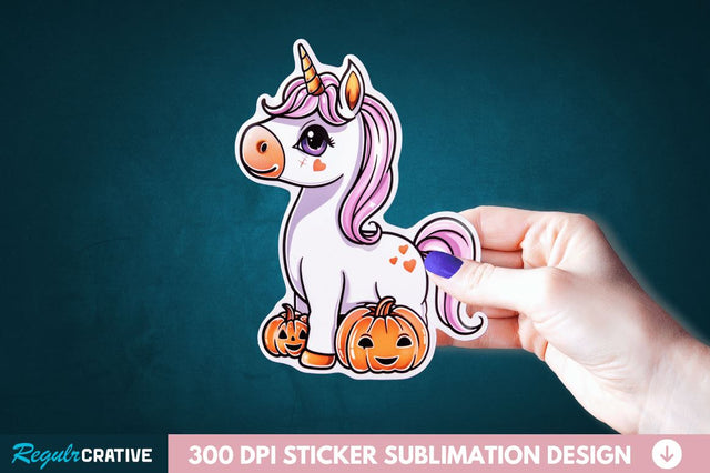 Cute Halloween Unicorn Sticker Clipart Sublimation Regulrcrative 