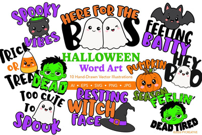 Cute Halloween Word Art Clipart SVG PNG SVG Patty Young Creative 