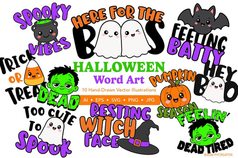 Cute Halloween Word Art Clipart SVG PNG SVG Patty Young Creative 