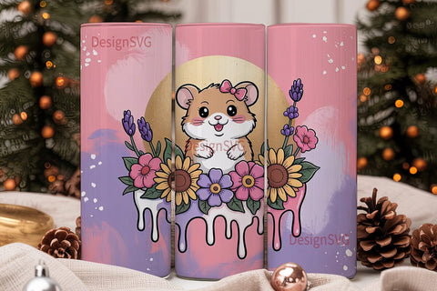 Cute Hamster Floral 20oz Tumbler Wrap Sublimation DesignSVG 