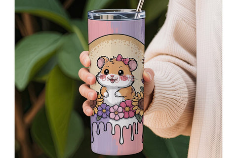 Cute Hamster Floral 20oz Tumbler Wrap Sublimation DesignSVG 