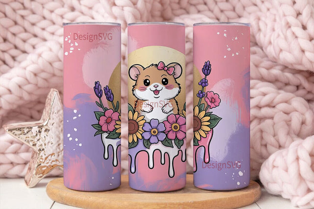 Cute Hamster Floral 20oz Tumbler Wrap Sublimation DesignSVG 
