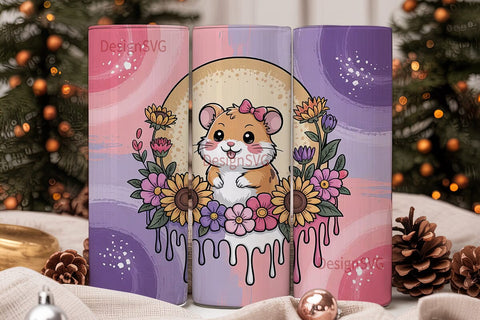 Cute Hamster Floral 20oz Tumbler Wrap Sublimation DesignSVG 