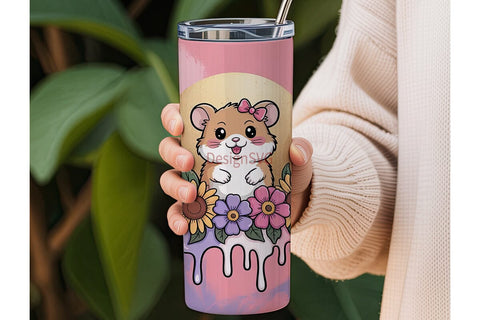 Cute Hamster Floral 20oz Tumbler Wrap Sublimation DesignSVG 