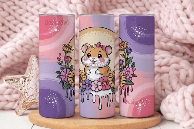 Cute Hamster Floral 20oz Tumbler Wrap Sublimation DesignSVG 
