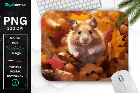 Cute Hamster in Autumn Mouse pad Bundle Sublimation Regulrcrative 