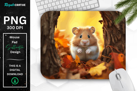 Cute Hamster in Autumn Mouse pad Bundle Sublimation Regulrcrative 