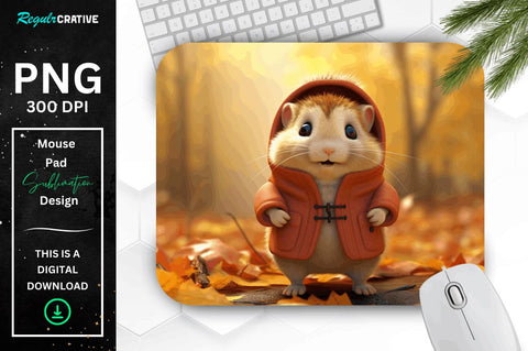 Cute Hamster in Autumn Mouse pad Bundle Sublimation Regulrcrative 