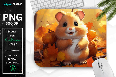 Cute Hamster in Autumn Mouse pad Bundle Sublimation Regulrcrative 