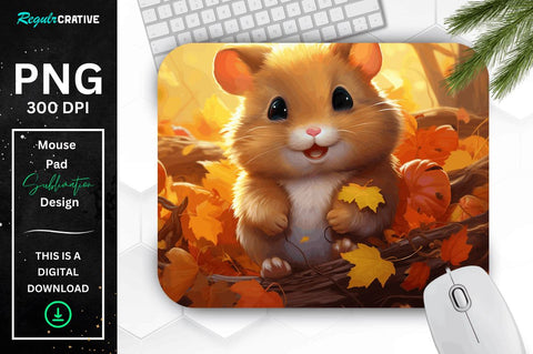 Cute Hamster in Autumn Mouse pad Bundle Sublimation Regulrcrative 