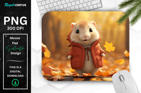 Cute Hamster in Autumn Mouse pad Bundle Sublimation Regulrcrative 