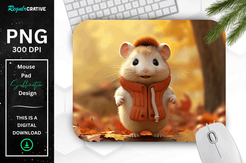 Cute Hamster in Autumn Mouse pad Bundle Sublimation Regulrcrative 