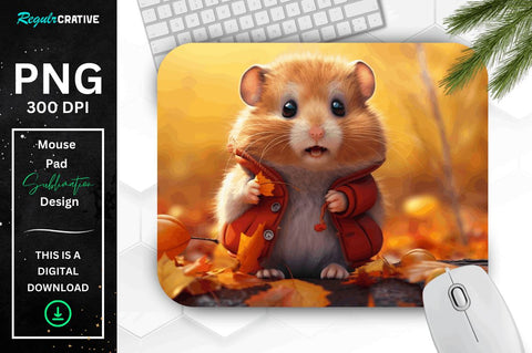 Cute Hamster in Autumn Mouse pad Bundle Sublimation Regulrcrative 