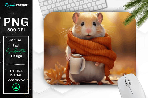 Cute Hamster in Autumn Mouse pad Bundle Sublimation Regulrcrative 