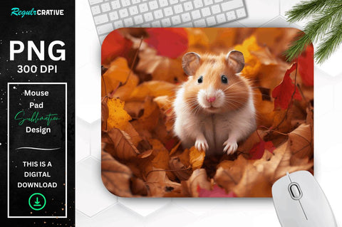 Cute Hamster in Autumn Mouse pad Bundle Sublimation Regulrcrative 