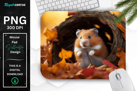 Cute Hamster in Autumn Mouse pad Bundle Sublimation Regulrcrative 