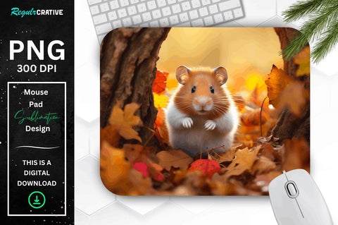 Cute Hamster in Autumn Mouse pad Bundle Sublimation Regulrcrative 