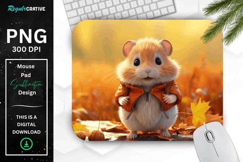 Cute Hamster in Autumn Mouse pad Bundle Sublimation Regulrcrative 