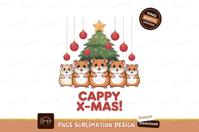 Cute hamsters celebrate Christmas with festive tree and ornaments Sublimation Designangry 