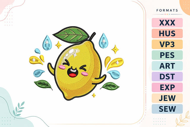 Cute Happy Lemon Embroidery Design - Kawaii Lemon Fruit Embroidery/Applique DESIGNS sg embroidery 