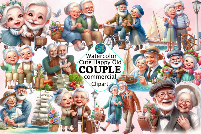 Cute Happy Old Couple Sublimation Clipart Bundle Sublimation SVGArt 