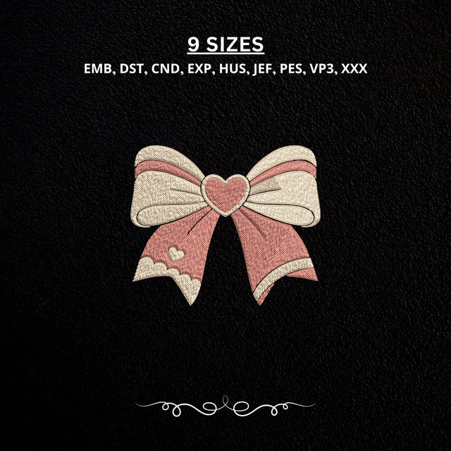 Cute Heart Bow Machine Embroidery Design PES DST Stitch Pattern Files Embroidery/Applique DESIGNS PatternFeed8 