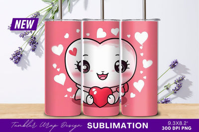 Cute Heart Character Holding Heart Tumbler Png Sublimation Regulrcrative 