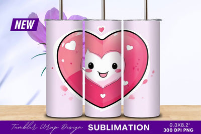 Cute heart character pink background tumbler png Sublimation Regulrcrative 