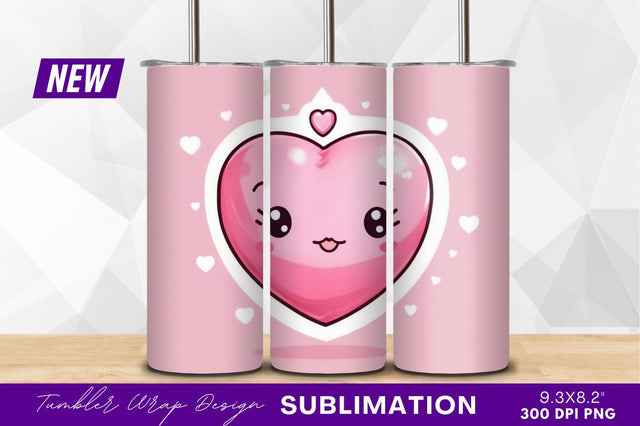 Cute Heart Face Illustration Tumbler Png Sublimation Regulrcrative 