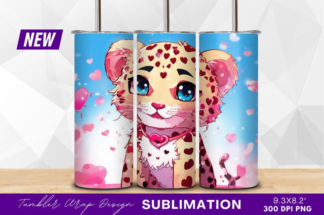 Cute heart leopard animal illustration tumbler png Sublimation Regulrcrative 