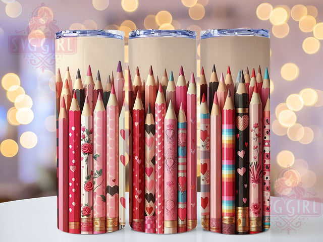 Cute Heart Pencil Teacher Tumbler, Heart Pencil Pattern, Cute Teacher Design, 20Oz Sublimation Wrap, School Pencil Art, Love Teacher Texture, Tumbler Sublimation Sublimation SvggirlplusArt 