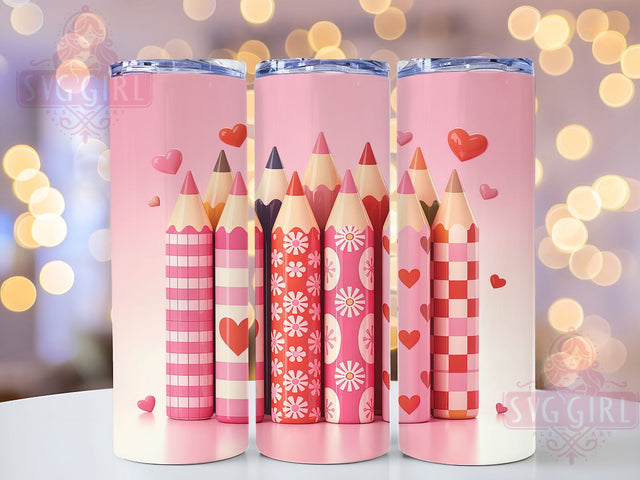 Cute Heart Pencil Teacher Tumbler, Heart Pencil Pattern, Cute Teacher Design, 20Oz Sublimation Wrap, School Pencil Art, Love Teacher Texture, Tumbler Sublimation Sublimation SvggirlplusArt 