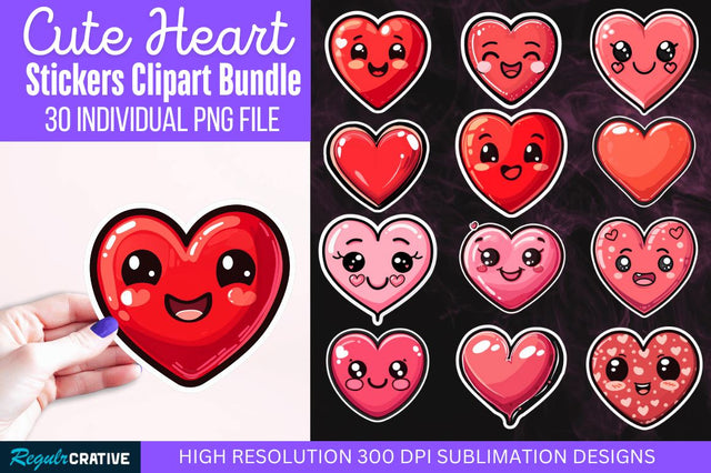 Cute Heart Stickers Bundle Sublimation Regulrcrative 