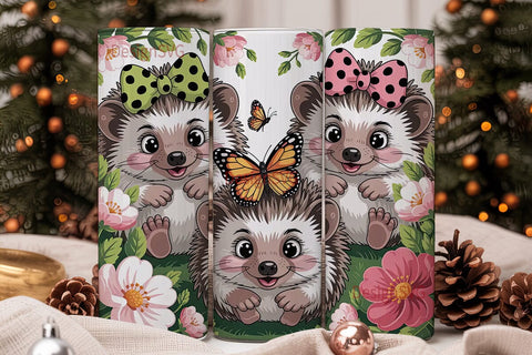 Cute Hedgehog Floral 20oz Tumbler Wrap Sublimation DesignSVG 