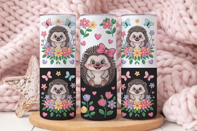 Cute Hedgehog Floral 20oz Tumbler Wrap Sublimation DesignSVG 