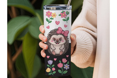 Cute Hedgehog Floral 20oz Tumbler Wrap Sublimation DesignSVG 