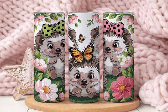 Cute Hedgehog Floral 20oz Tumbler Wrap Sublimation DesignSVG 