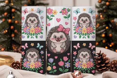 Cute Hedgehog Floral 20oz Tumbler Wrap Sublimation DesignSVG 