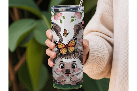 Cute Hedgehog Floral 20oz Tumbler Wrap Sublimation DesignSVG 