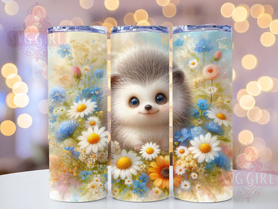 Cute Hedgehog Floral Tumbler, Daisy Floral Tumbler, 20oz Tumbler Wrap, Sublimation Design, Cute Animal Gift, Hedgehog Flower Wrap, Nature Inspired Tumbler Sublimation SvggirlplusArt 