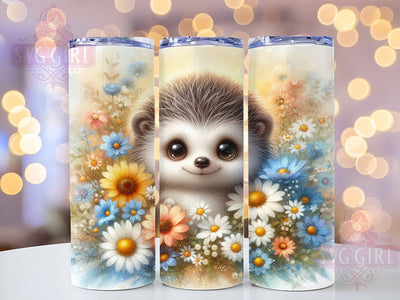 Cute Hedgehog Floral Tumbler, Daisy Floral Tumbler, 20oz Tumbler Wrap, Sublimation Design, Cute Animal Gift, Hedgehog Flower Wrap, Nature Inspired Tumbler Sublimation SvggirlplusArt 