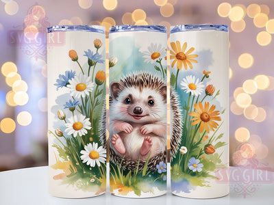 Cute Hedgehog Floral Tumbler, Daisy Floral Tumbler, 20oz Tumbler Wrap, Sublimation Design, Cute Animal Gift, Hedgehog Flower Wrap, Nature Inspired Tumbler Sublimation SvggirlplusArt 
