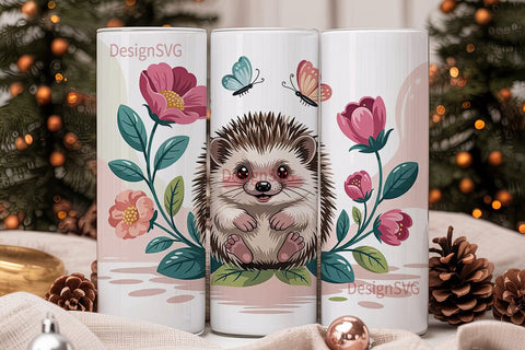 Cute Hedgehog & Flowers 20oz Tumbler Sublimation DesignSVG 