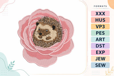 Cute Hedgehog Rose Embroidery Design - Floral Woodland Animal Embroidery/Applique DESIGNS sg embroidery 