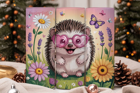 Cute Hedgehog with Flowers Tumbler Wrap Sublimation DesignSVG 