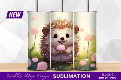 Cute hedgehog with pink flower illustration Sublimation Regulrcrative 