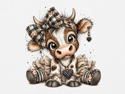 Cute Heifer Cow Bow Patchwork PNG SVG artprintfile 